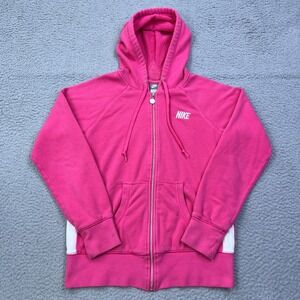 VTG y2k Silver Tag Nike Full Zip Hoodie Spell Out Womens M Pink W/White Trim